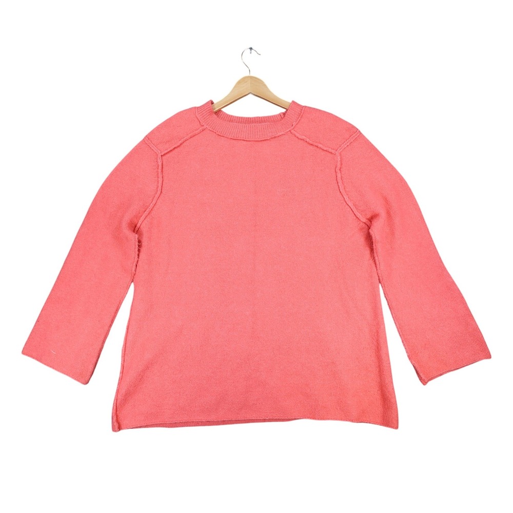 Zara Knit Sweater Womens Small Coral Pink Fuzzy Relaxed Fit‎ Exposed Seam Casual